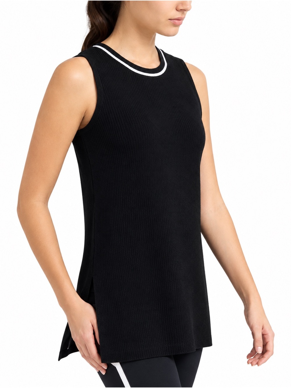 Athleta On the Town Black Sleeveless Crew Neck Knit Tunic Side Slit Size XS